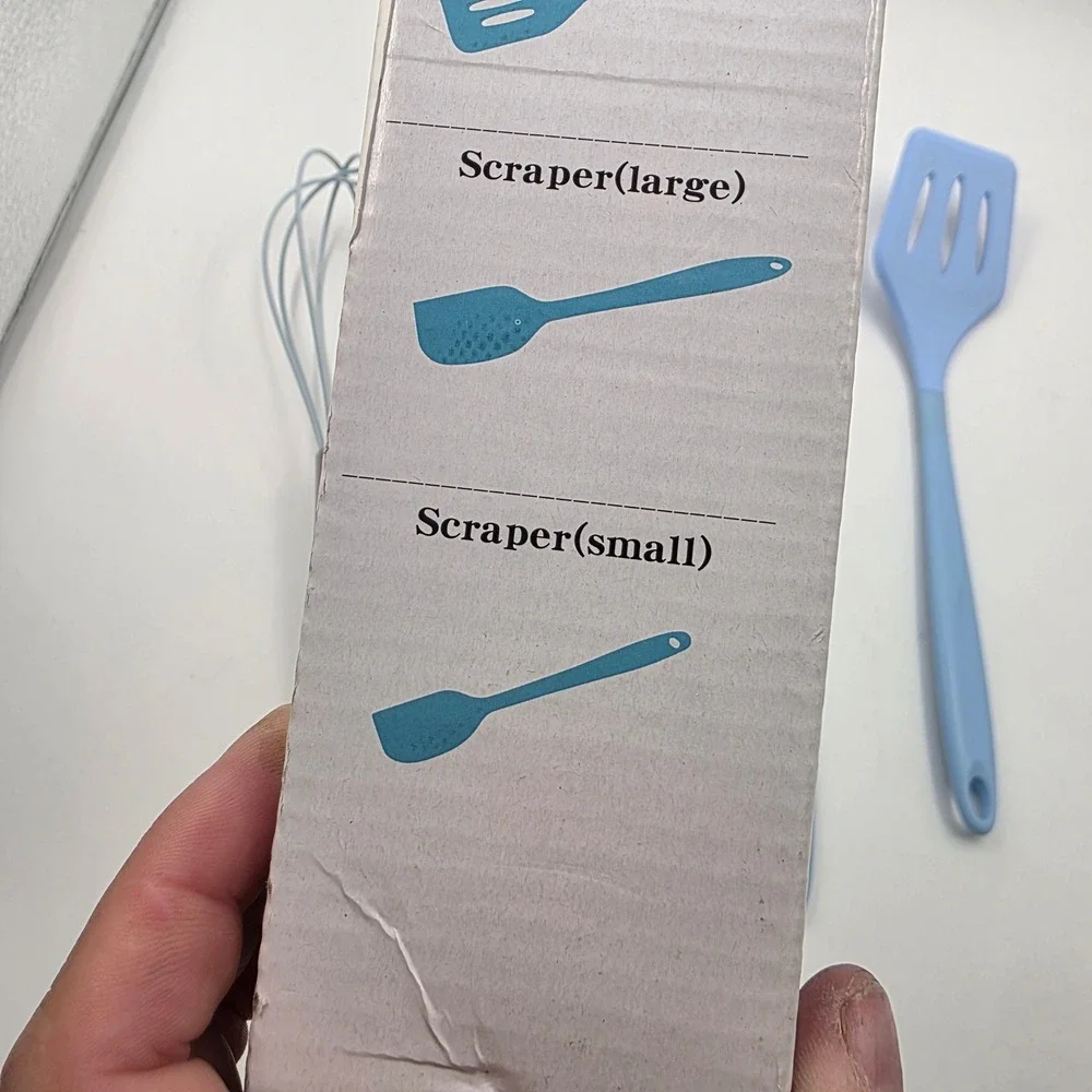 Easy Baking 5 Piece Silicone Kitchen Utensil Set Blue Spatula Whisk Brush BPA L4